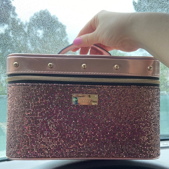 VINTAGE RARE VICTORIA’S SECRET PINK SEQUIN VANITY MAKEUP TRAIN CASE BAG TRAVEL - Picture 7 of 14
